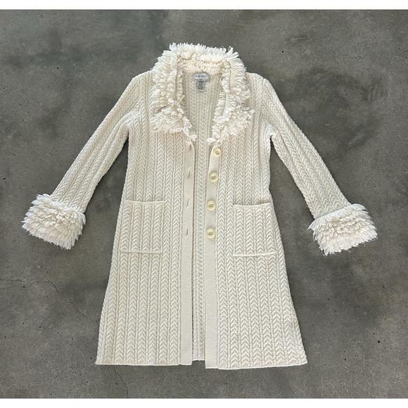 Nine West Sweaters - Nine West Y2K Cableknit Cardigan Duster Women XL Button Fringe Pocket Penny Lane